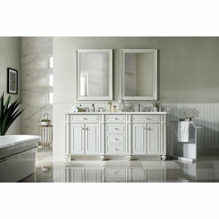 James Martin Vanities Bristol 72in Double Vanity, Bright White w/ 3 CM Arctic Fall Solid Surface Top 157-V72-BW-3AF